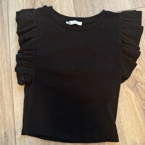 Zara Black Tee with Ruffled Sleeves